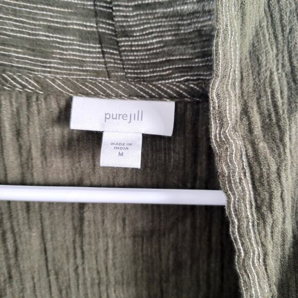 Pure J Jill Topper Cardigan Cotton Gauze Women M Boho Lagenlook Olive Green Flow - Picture 3 of 7